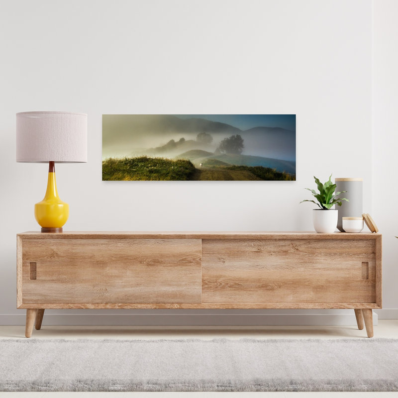 Misty Morning Dog Walk by Razvan Lazarescu - Wrapped Canvas Panoramic Print, 91.44 cm H x 30.48 cm W