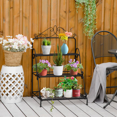 Support pour plante d'extérieur, étagère à plantes en métal à 3 niveaux, support à fleurs de style escalier, organisateur de rangement pour plante d'exposition