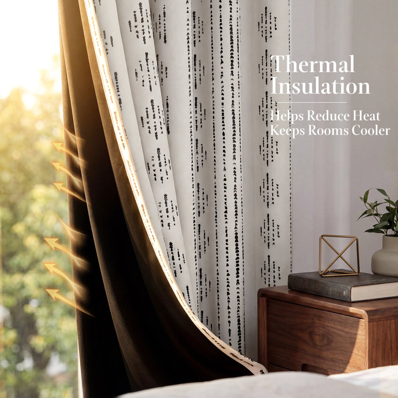 Ayani Bohemian Blackout Curtain Panel, 52" W x 84" L, Black/Beige