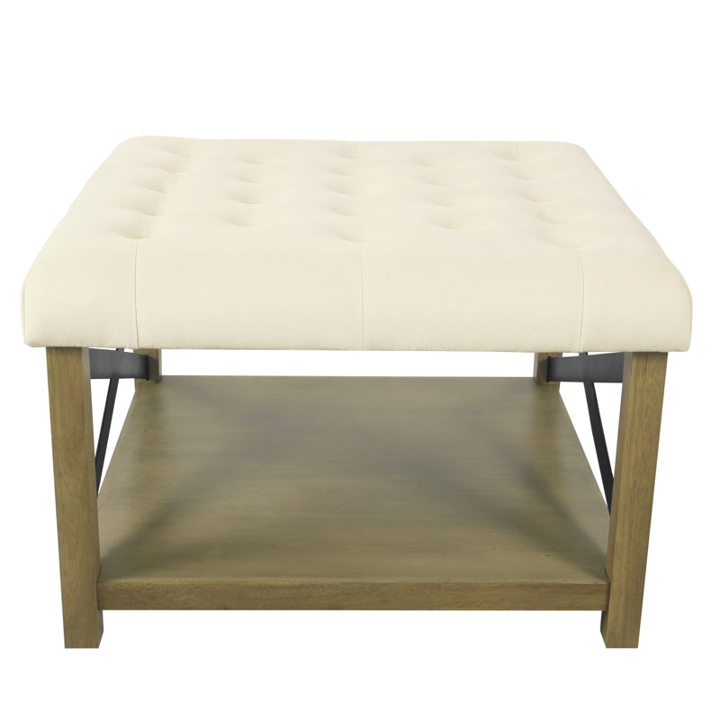Repose-pieds capitonné avec rangement en bois 30 po Byrdstown, Microfibre crème