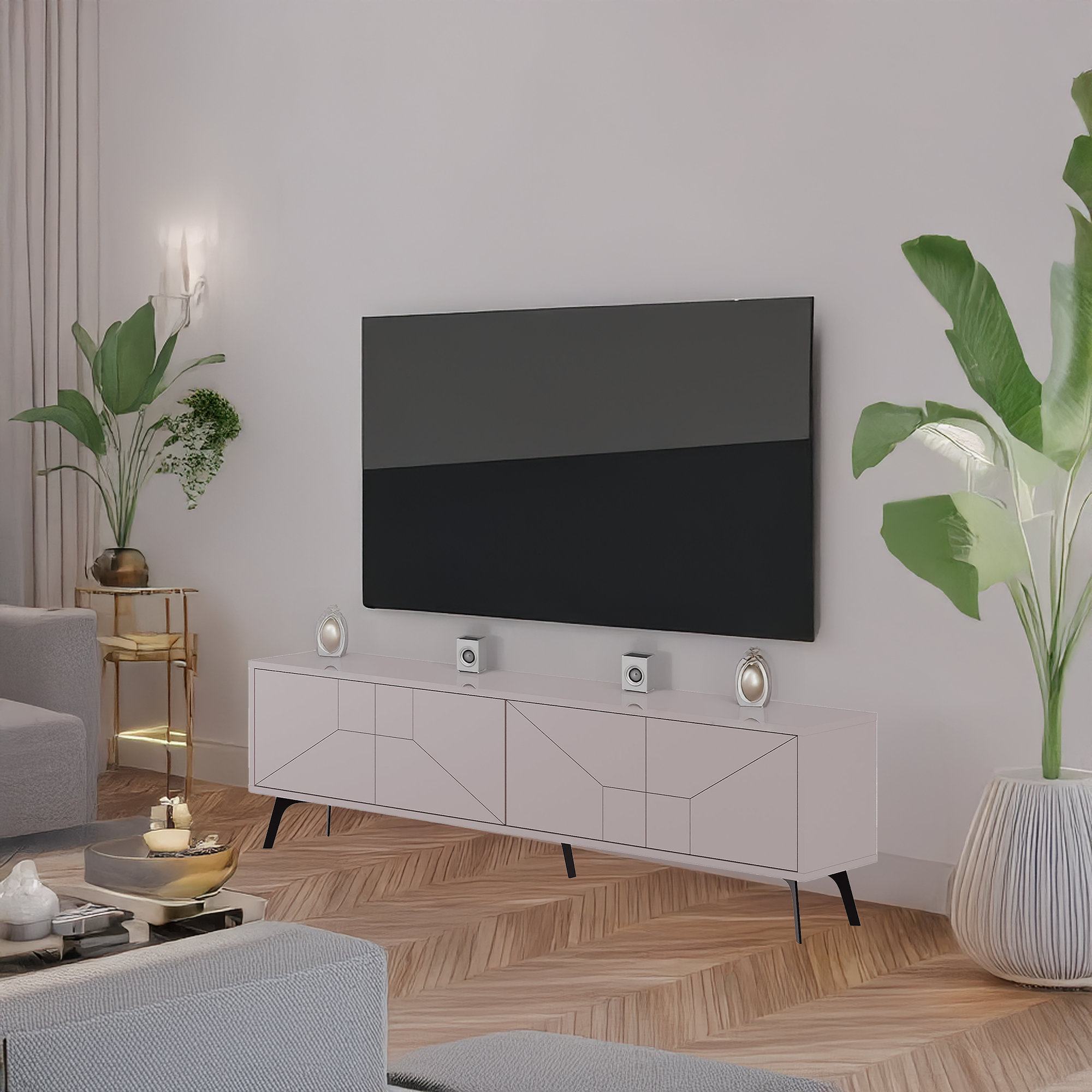 Orren Ellis Rectangle Tv Stand For Tvs Up To 78'' With 4 Cabinets | Wayfair