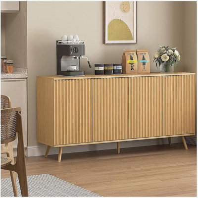 Sideboard Buffet Cabinet with Storage, Long Sideboard Storage Cabinet with 4 Doors, Wood Credenza Console Coffee Bar Cabinets with Adjustable Shelves
