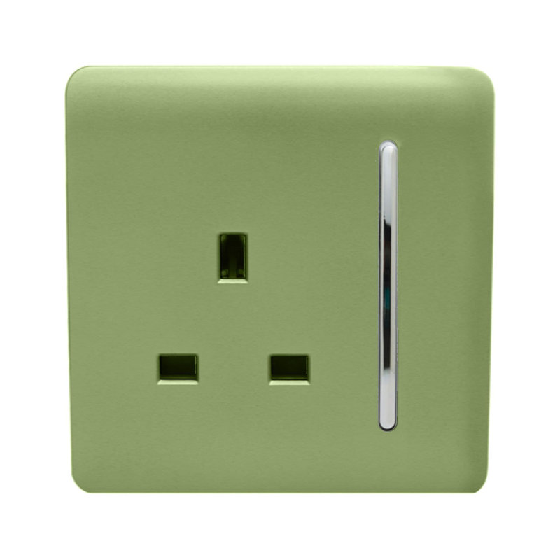 Trendi Switch 1 Gang 13 Amp Switched Plug Socket, Moss Green