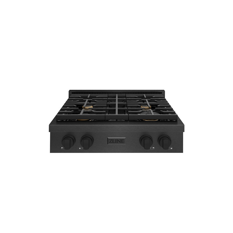 ZLINE 30 in. Paramount Gas Rangetop with 4 Brass Burners and Porcelain Cooktop in Black Satin Steel