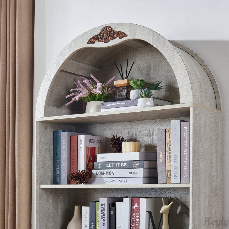 Armoire de rangement cintrée avec tablettes ajustables, Light Grey,Light Oak
