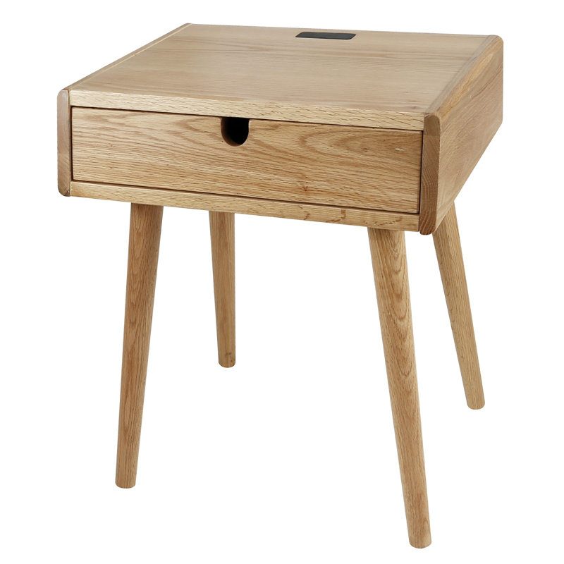 Evins Solid Wood End Table with Storage and Built-In Outlets