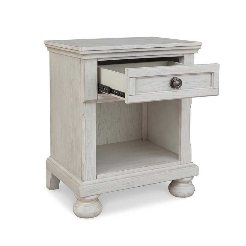 Elegant Robbinsdale Antique White 1-Drawer Nightstand with Bronze-Tone Hardware