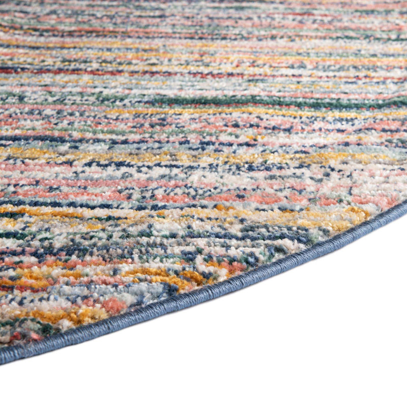 Tapis rayé jaune / bleu / rouge / bleu marine Hulsey, Ovale 5 pi 3 po x 8 pi