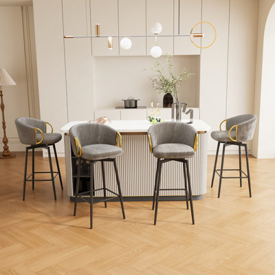 Ensemble de 4 chaises de bar pivotantes à 360 ° de style moderne avec une conception simple, des tabourets hauts confortables et des chaises de salle à manger flexibles convenant aux bars, aux restaurants et aux chaises de bar en velours