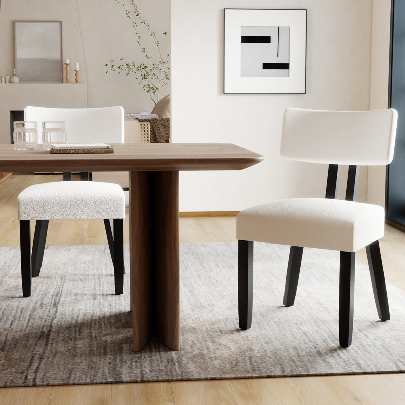 18" H Mid-century Modern Fabric Upholstered Dining Chairs with Black Legs, Beige