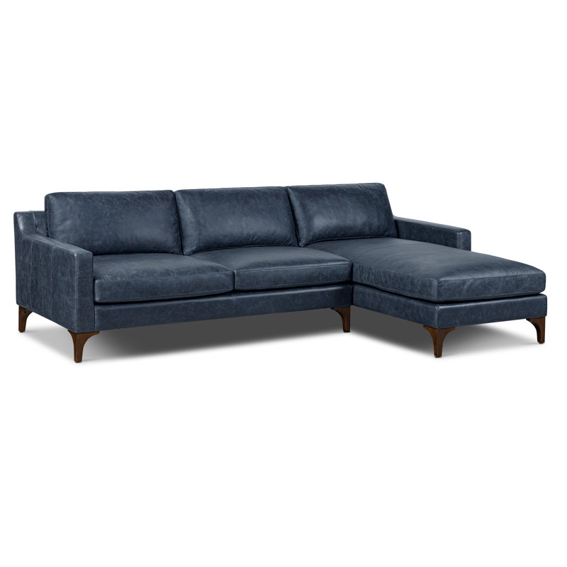 Sorrento Full-Grain Genuine Italian Leather Sectional, Right Hand Facing, Blue