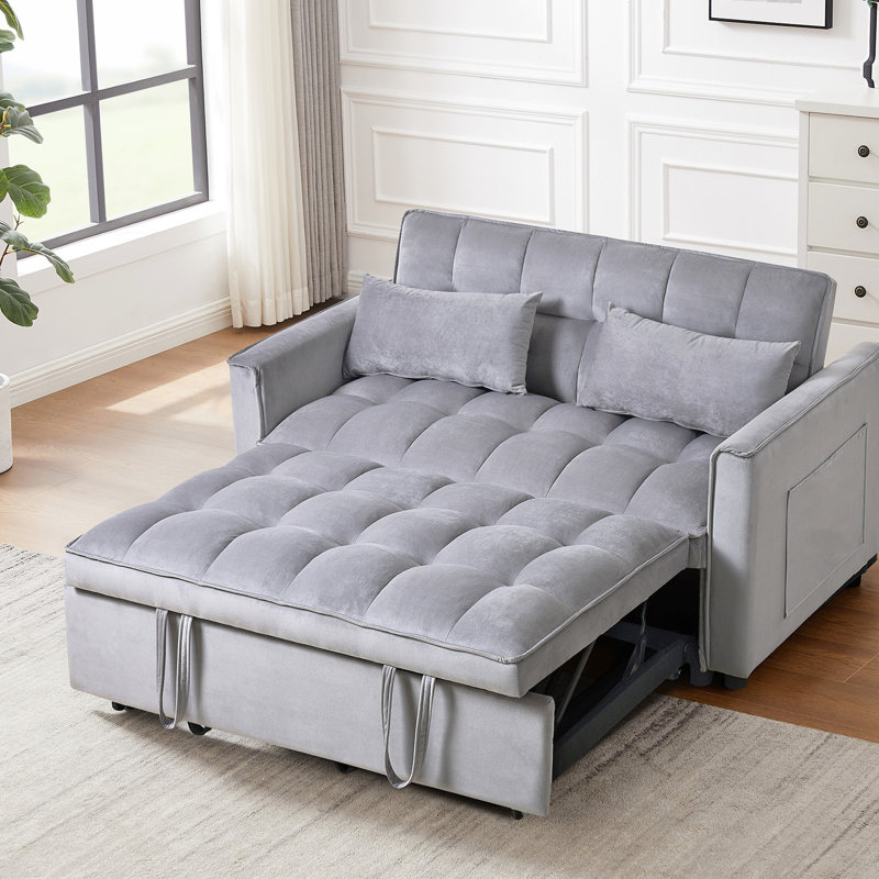 Canapé-lit en velours gris, convertible 3 en 1, structure stable, futon avec coussins, dossier réglable