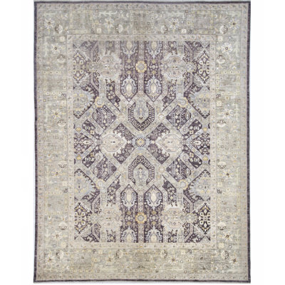 High-Quality Hand-Knotted Light Green And Black Area Rug