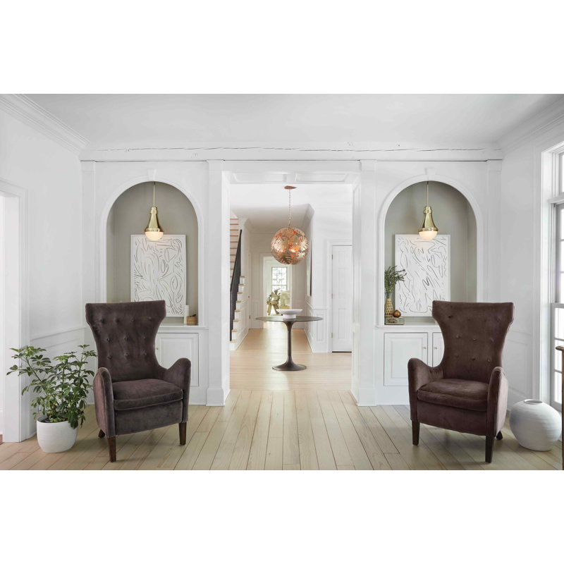 Oliver Adjustable Pendant Light w/ Etched Opal Glass, 15.5" H x 9" W x 9" D, Bright Brass