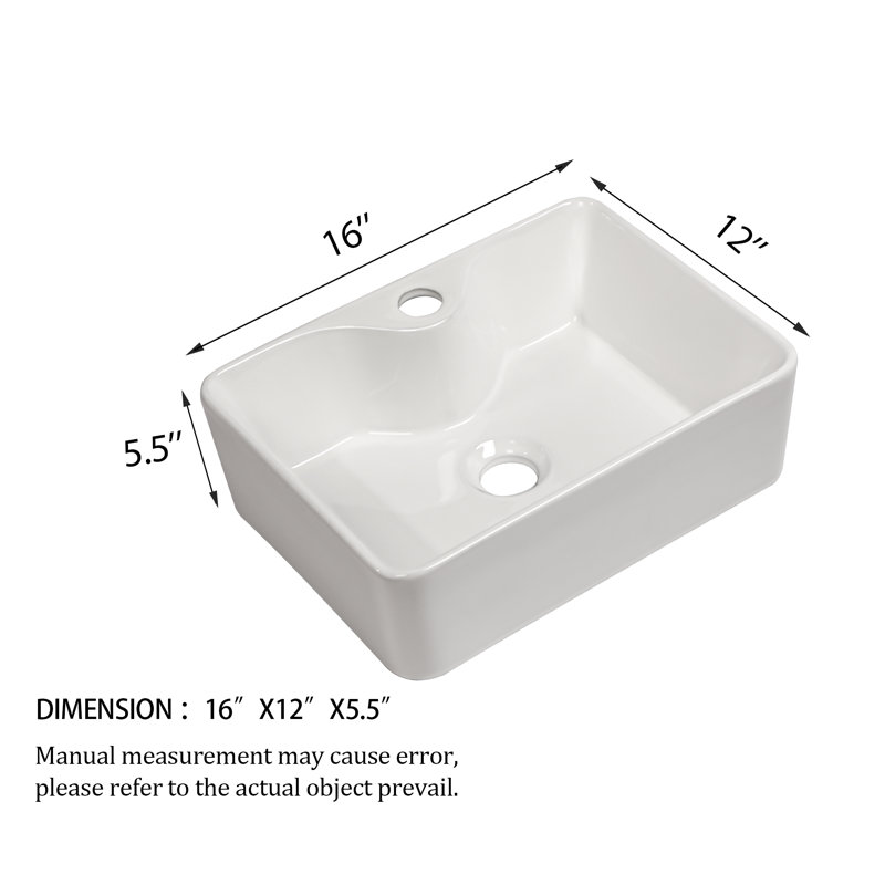 16"x12" White Ceramic Rectangular Bathroom Sink