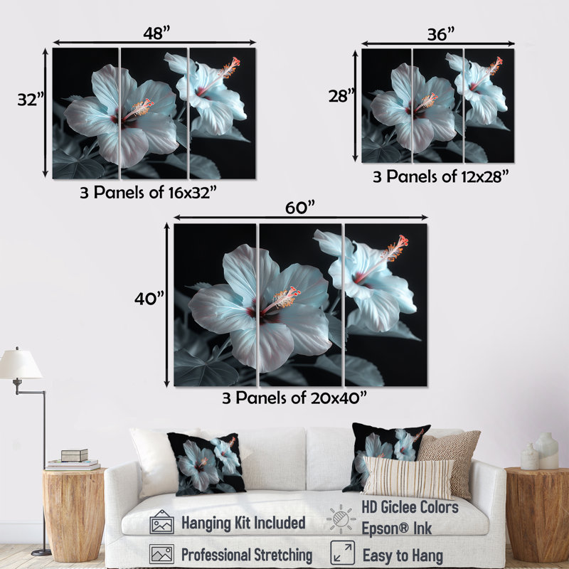 Roder - Hibiscus Wall Art Set, 28" H x 36" W x 1" D, Wrapped Canvas