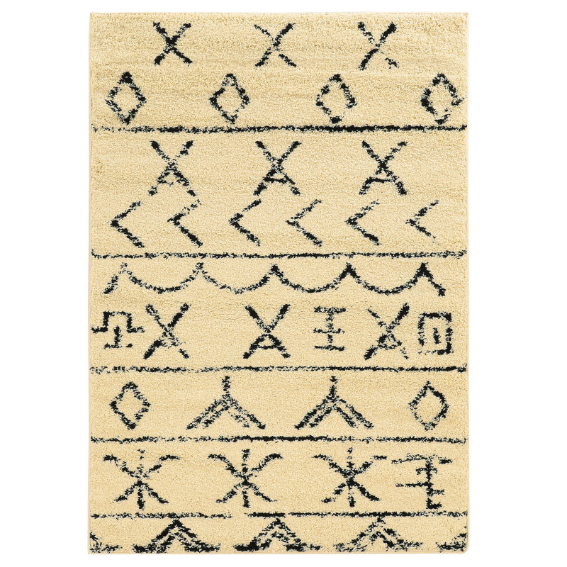 Tapis ivoire / noir Brookstead Southwestern, Rectangle 5 pi x 7 pi