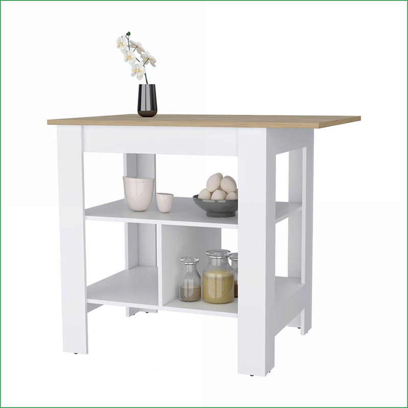 Îlot de cuisine à 3 niveaux avec grand poste de travail de style îlot de cuisine | L 40,5 po x P 27,6 po | Bois d'ingénierie | Noyer brun