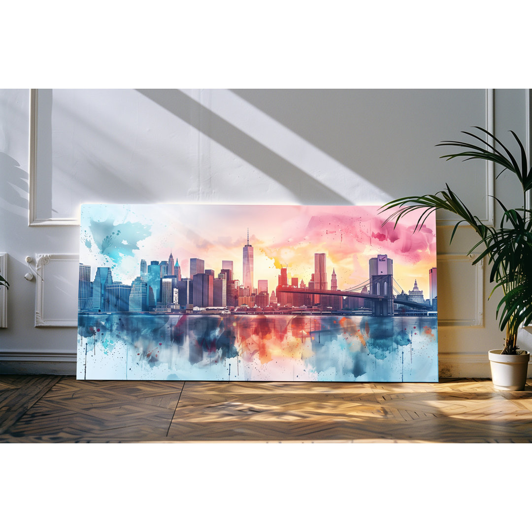 Bilder auf Leinwand 120x60cm Wolkenkratzer Skyline Großstadt Metropole Kunstvoll