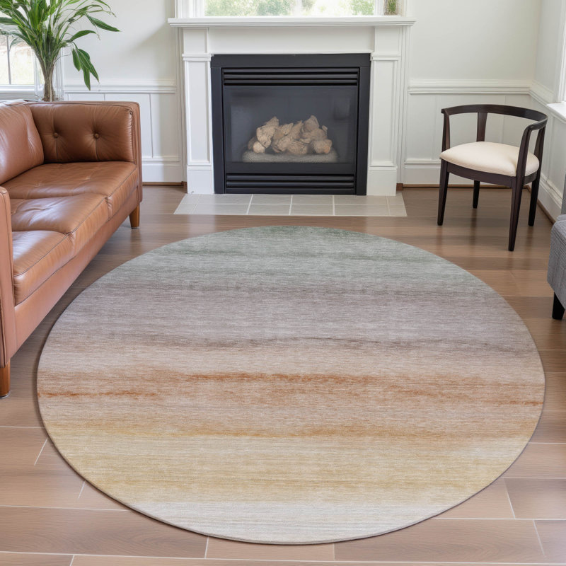 Premium Machine Washable Alijah AMF1253 Stripes Rug, Round 8'