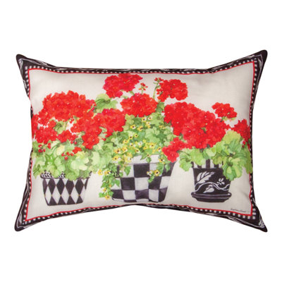 Manual Woodworkers & Weavers Red Geranium Floral Pillow 13 x 18 Inch Climaweave Polyester