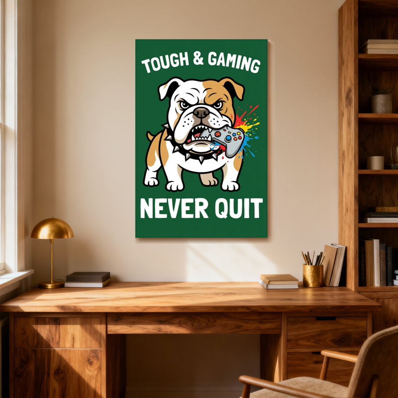 Animaux «Tough And Gaming Never Stop Bulldog» avec contrôleur, H 18 po x l 12 po