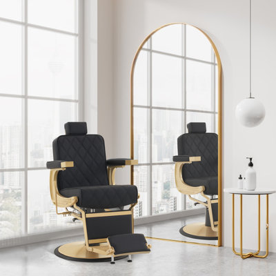 26.7" Wide Vegan Leather Heavy Duty Metal Manual Ergonomic Recliner Barber Chair