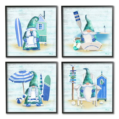 «Coastal Gnomes Nautical Life» par Paul Brent - ensemble de 4 impressions sur bois