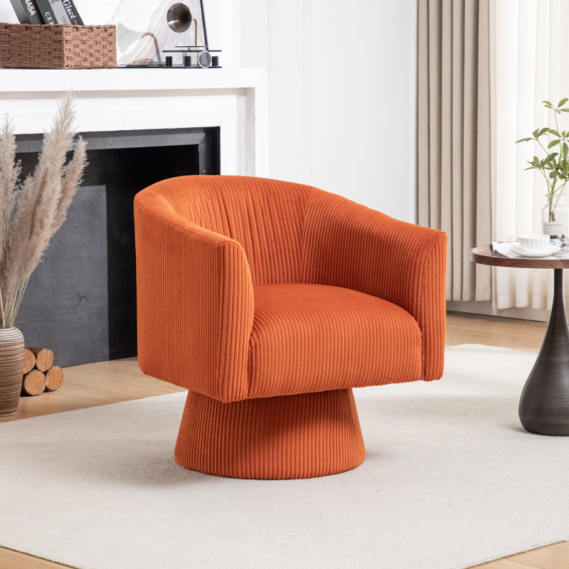 Chynna Velvet Swivel Barrel Chair, Orange Velvet