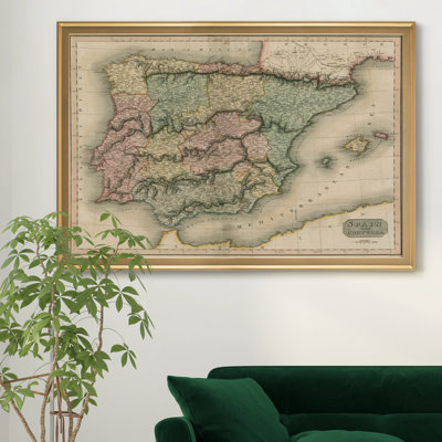 Carte d'Espagne vintage - Carte du monde vintage, encadrée sous verre acrylique, décoration murale pour bureau ou bibliothèque
