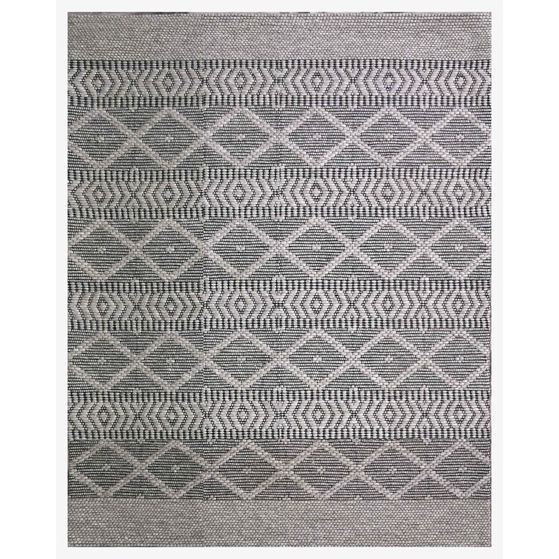 Tapis noir / gris tissé à la main de haute qualité, Rectangle 6 pi x 9 pi