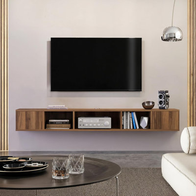  Modern Floating TV Stand Walnut 70 Inch