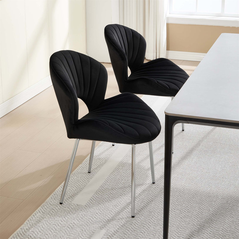 Chaises de salle à manger rembourrées en velours de conception moderne avec siège élargi et pieds argentés, ensemble de 2