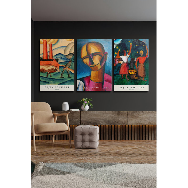 Superbe ensemble de 3 toiles décoratives, 15,7 x 23,6 pouces chacune | 100% toile de haute qualité, épaisseur: 1,2 po | Parfait pour le salon et le bureau, les couleurs vives et l'art moderne