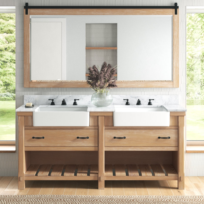Villareal 72'' Double Bathroom Vanity with Stone Top, Weathered Pine