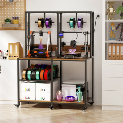 Double 3D Printer Stand With Filament Storage, Heavy-Duty Metal Frame Dual 3D Printer Table Workbench