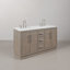 Hugo 60 In. Double Sink Carrara White Marble Countertop Vanity In Grey Oak With Gooseneck Faucets-562338901-716442447