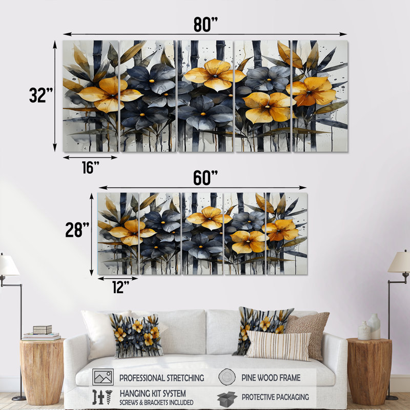 Windermere - Art mural en bambou - Art mural traditionnel pour le salon, H 28 po x l 60 po, 5
