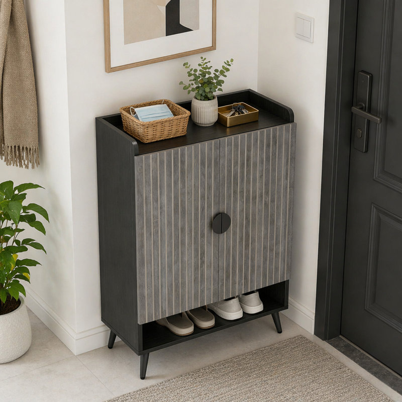 Armoire de rangement moderne pour chaussures, Noir, gris