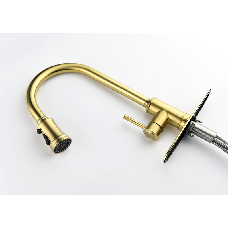 Robinet d'évier de cuisine en nickel brossé avec rétractable, acier inoxydable, 3 réglages de sortie, robinet rétractable en acier fiable, finition, buse rotative à 360 °, sorties d'eau, fin