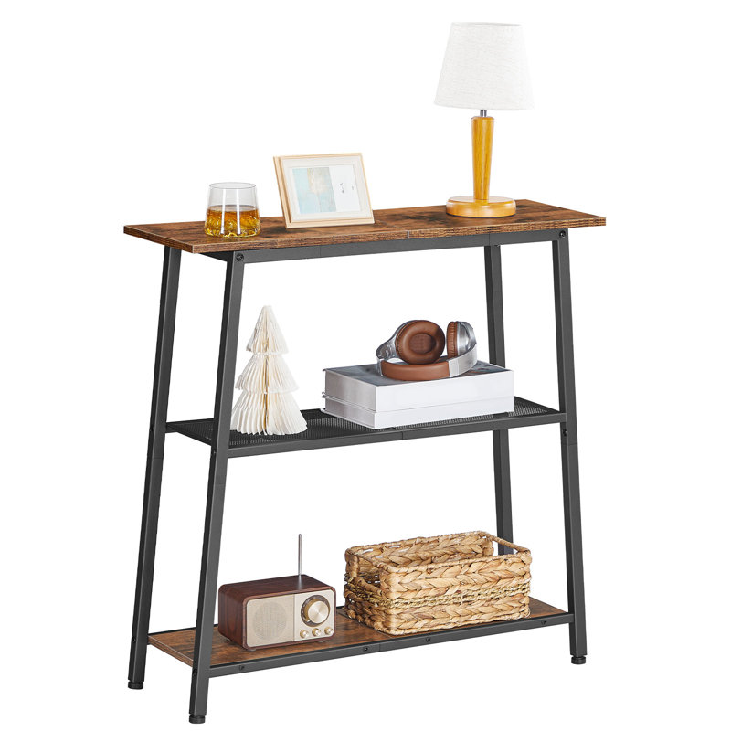 Console à 3 niveaux avec tablettes de rangement ouvertes, Brun rustique