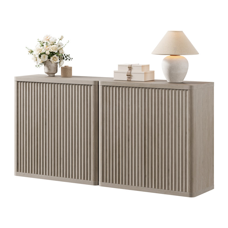 Buffet 2 portes avec tablettes réglables l 34,6 po Cesiro, Aulne blanc, 2 pièces
