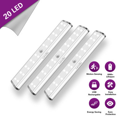 LEPOTEC 7.48Inch 20 LED Cool Wireless Rechargeable Motion Sensor Cabinet Light