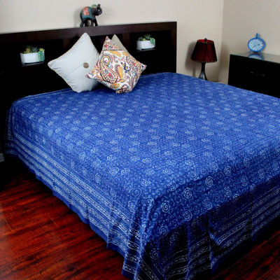 Cotton Floral Tablecloth Rectangle Indigo Blue