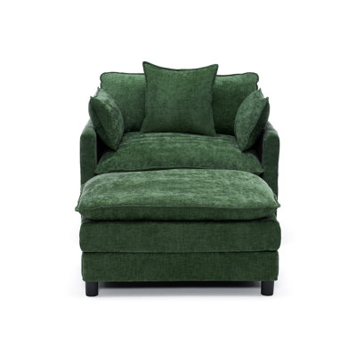 39.4" Modern Accent Chair With Ottoman, Living Room Club Chair Chenille Upholstered Armchair , Reading Chair For Bedroom, Chenille