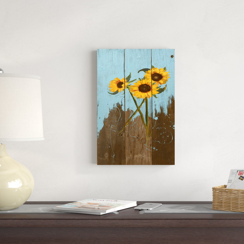 Tournesols sur bois I, H 18 po x l 12 po x P 1,25 po