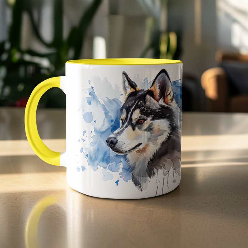 Miniature Pinscher Watercolor Design 11oz Coffee Mug, 2, Yellow