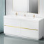 Armoire de salle de bain autoportante - blanc brillant de 72 po, comptoir en résine de pierre, tiroirs à fermeture en douceur, meuble-lavabo blanc pour articles de rangement, rangement maximisé