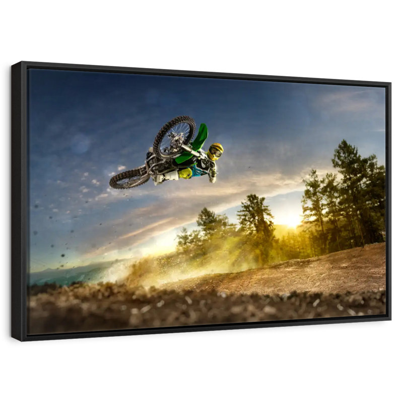 Dirt Bike Rider Stunt, 19 po x 13 po, Cadre flottant noir