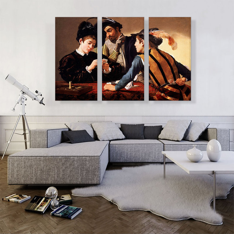 " The Cardsharps 1597 " by Caravaggio 3 - Pieces Painting Print, 40" H x 60" W x 0.75" D
